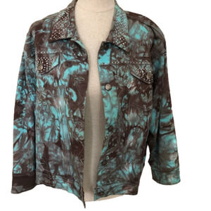 Color Creations Tie-Dye Embellished Stretch Jean Jacket 4-Pocket